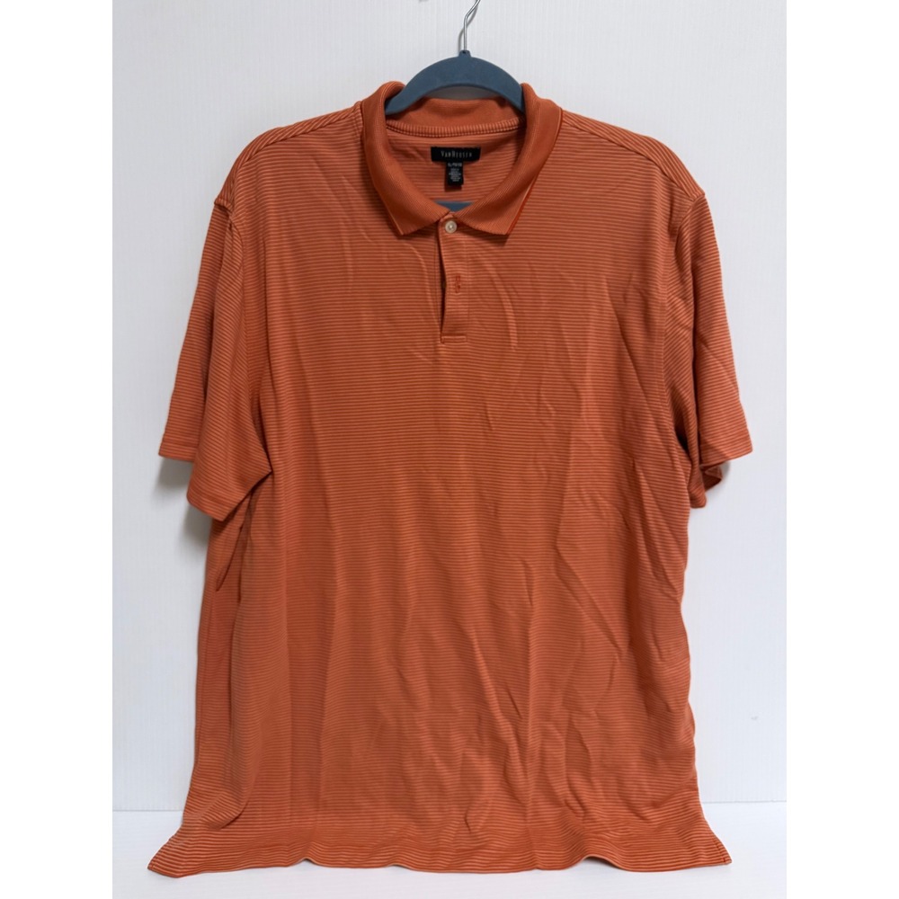 Van Heusen Mens XL Orange Micro Striped Short Sleeve Polo Shirt Classic Fit
